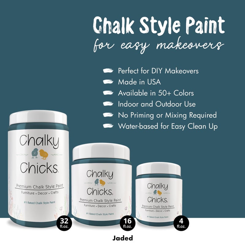 Chalky Chicks All-in-One Chalk Paint for Furniture or Cabinet - 16 Fl Oz - Matte Finish Jaded (Jade) for Metal, Wood Furniture Paint - No Sanding All-in-One for Home Decor & Crafts, USA Made - Image 2